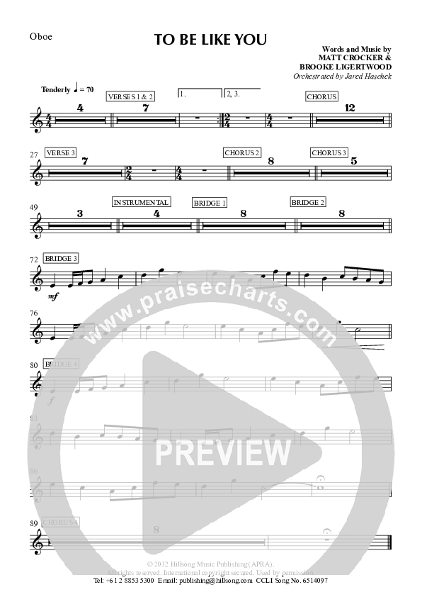 To Be Like You Oboe (Hillsong Worship)
