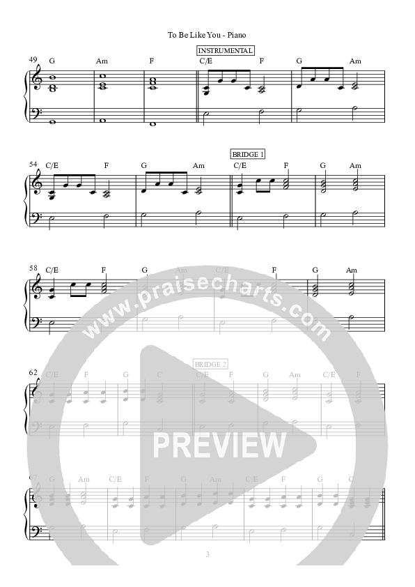 To Be Like You Piano Sheet (Hillsong Worship)