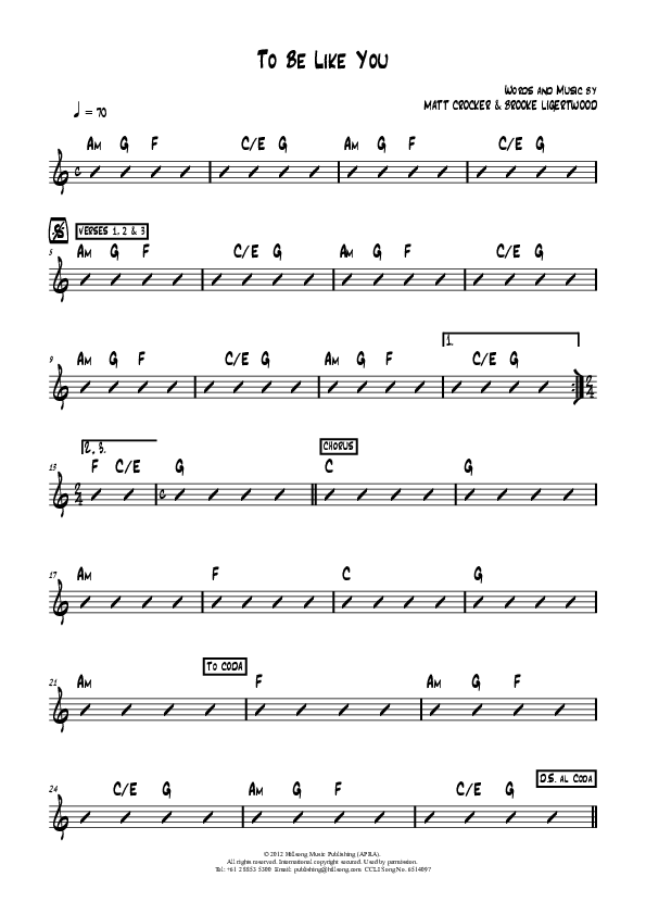 To Be Like You Rhythm Chart (Hillsong Worship)