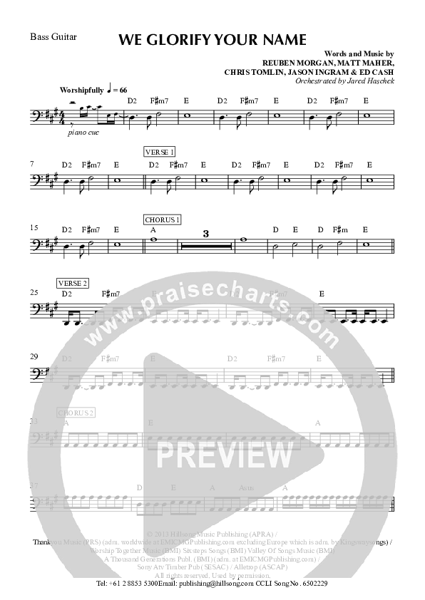 We Glorify Your Name Bass Guitar (Hillsong Worship)