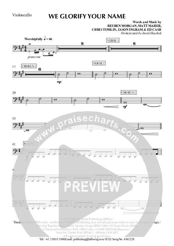 We Glorify Your Name Cello (Hillsong Worship)