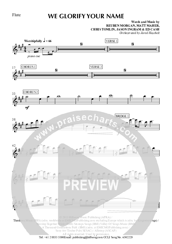 We Glorify Your Name Flute (Hillsong Worship)