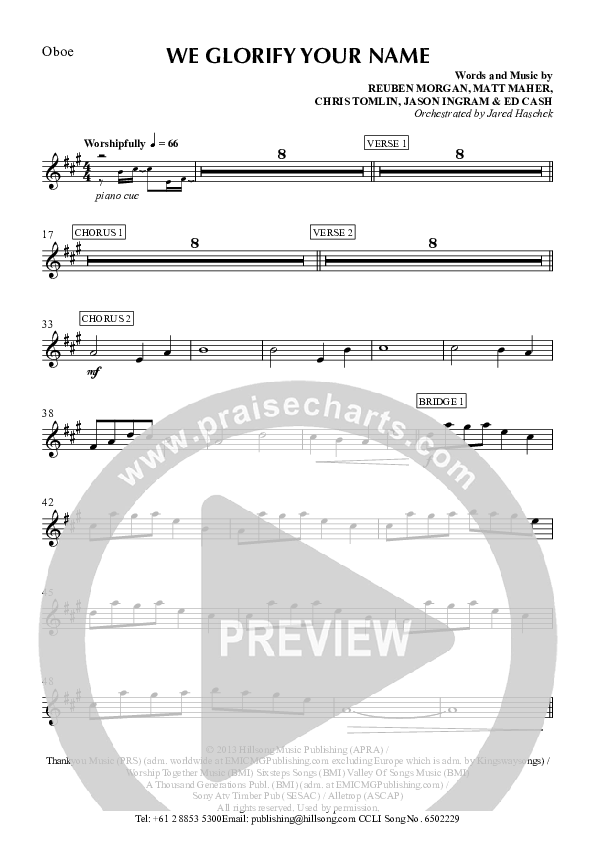 We Glorify Your Name Oboe (Hillsong Worship)