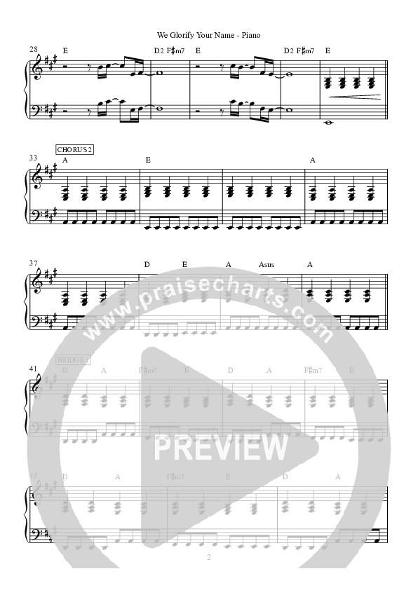 We Glorify Your Name Piano Sheet (Hillsong Worship)
