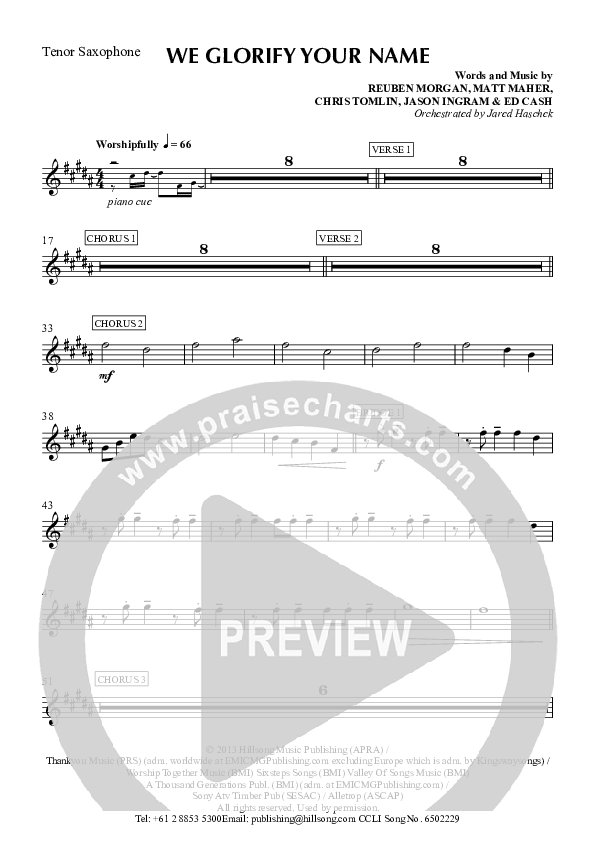 We Glorify Your Name Tenor Sax 2 (Hillsong Worship)
