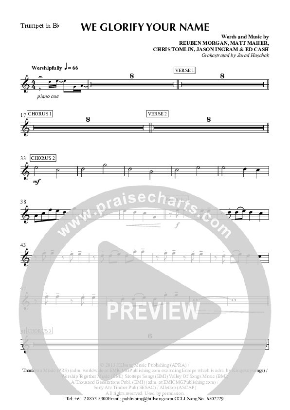 We Glorify Your Name Trumpet 1 (Hillsong Worship)