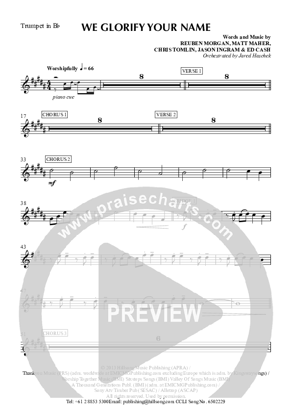 We Glorify Your Name Trumpet (Hillsong Worship)