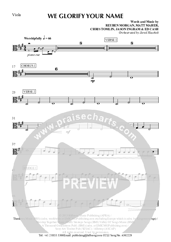 We Glorify Your Name Viola (Hillsong Worship)