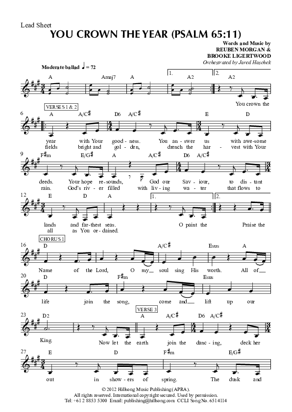 You Crown The Year Lead Sheet (Hillsong Worship)