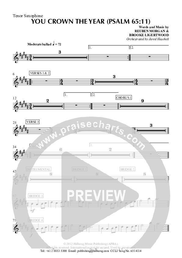 You Crown The Year Tenor Sax 2 (Hillsong Worship)