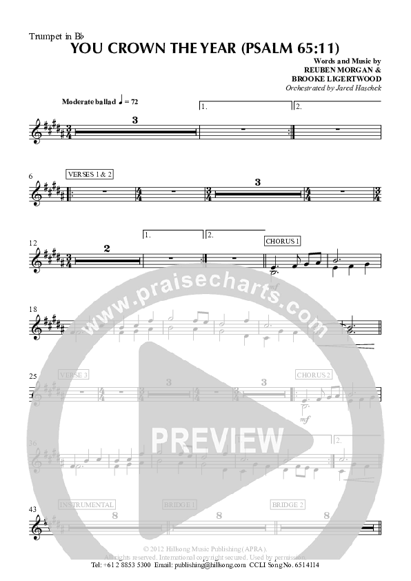 You Crown The Year Trumpet (Hillsong Worship)