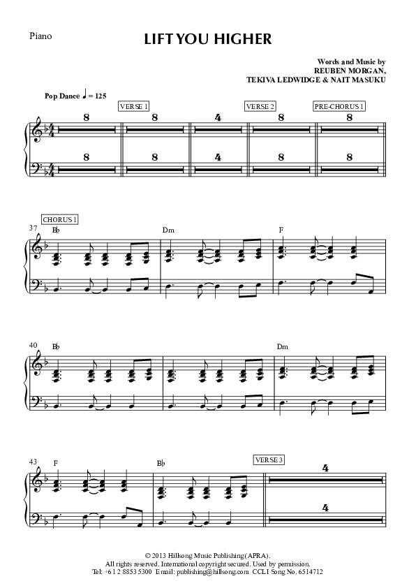 Lift You Higher Piano Sheet (Hillsong Worship)
