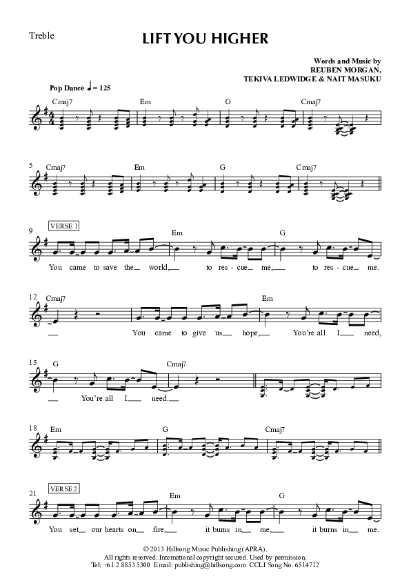 Lift You Higher Treble Solo (Hillsong Worship)