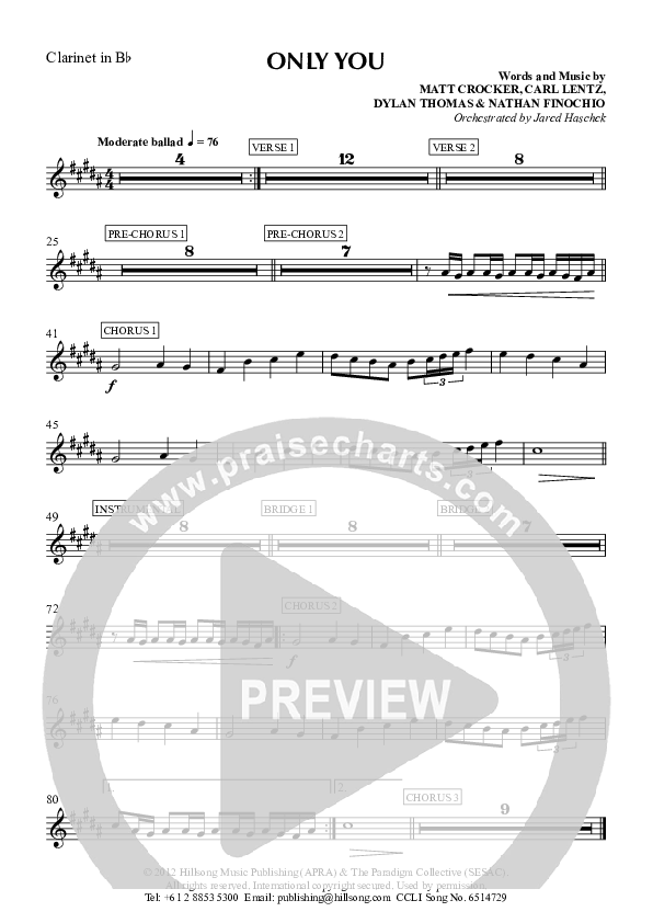 Only You Clarinet (Hillsong Worship)