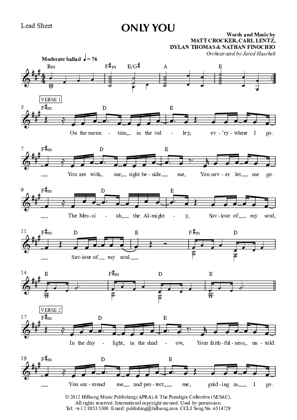 Only You Lead Sheet (Hillsong Worship)