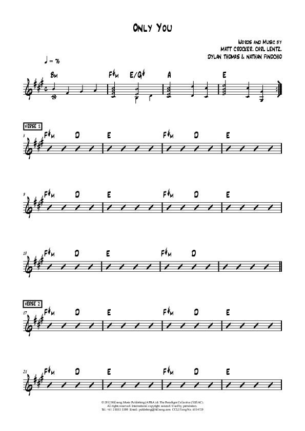 Only You Rhythm Chart (Hillsong Worship)