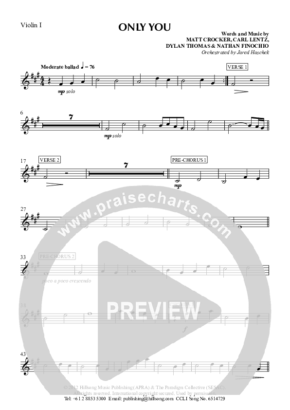 Only You Violin 1 (Hillsong Worship)