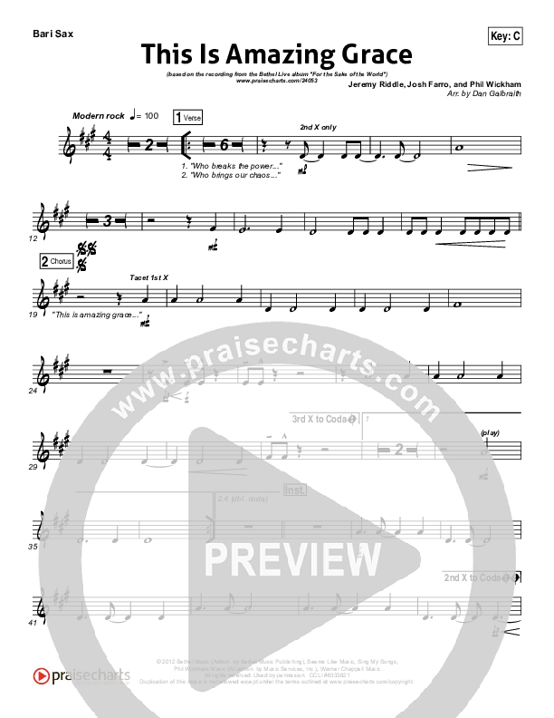 This Is Amazing Grace Bari Sax (Bethel Music)