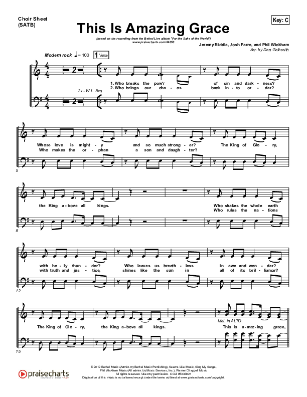 This Is Amazing Grace Choir Sheet (SATB) (Bethel Music)