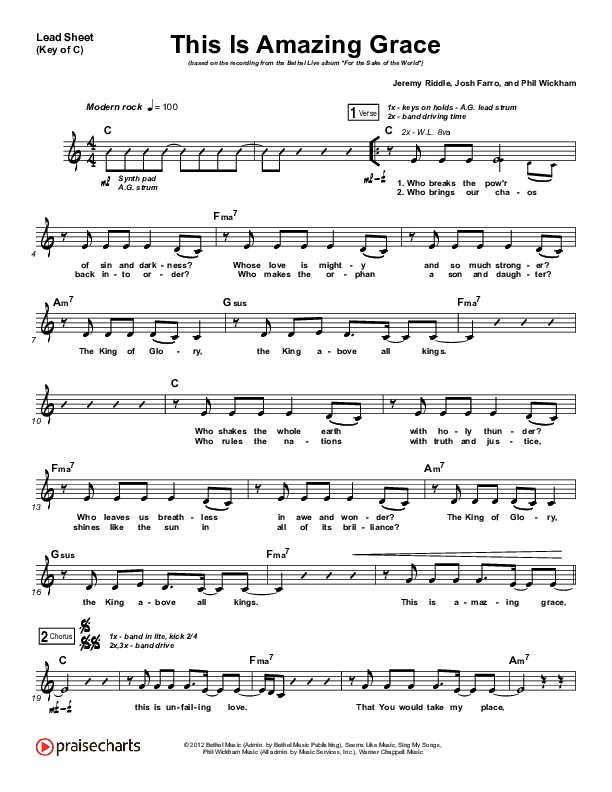 This Is Amazing Grace Lead Sheet (Melody) (Bethel Music)