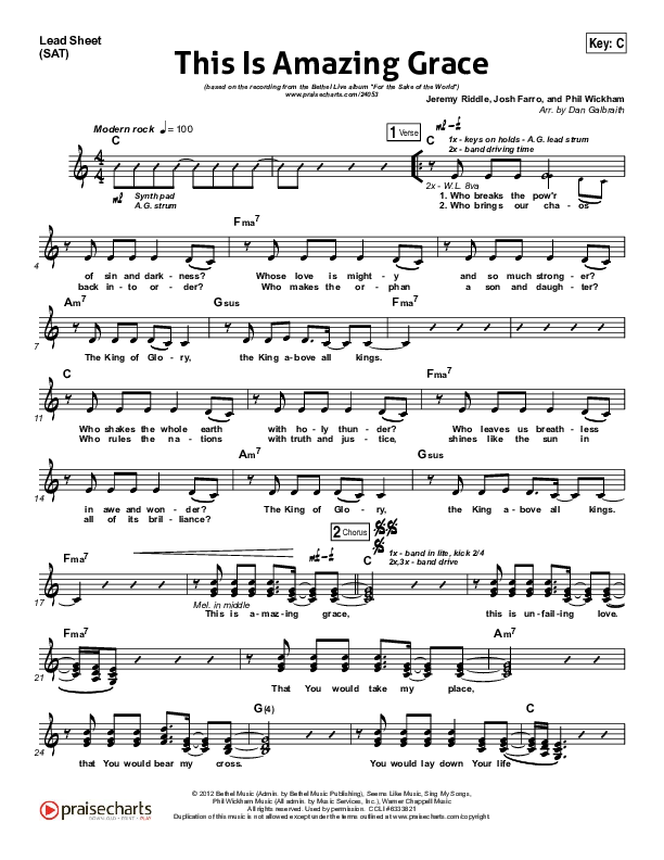 This Is Amazing Grace Lead Sheet (SAT) (Bethel Music)