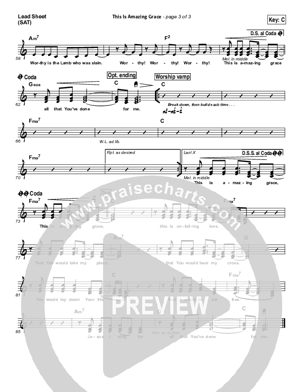 This Is Amazing Grace Lead Sheet (SAT) (Bethel Music)
