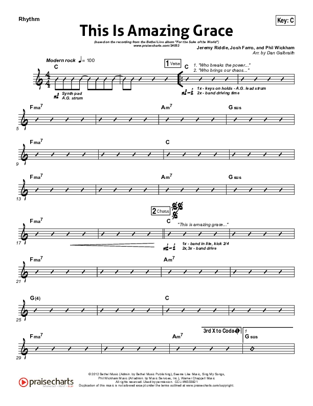 This Is Amazing Grace Rhythm Chart (Bethel Music)