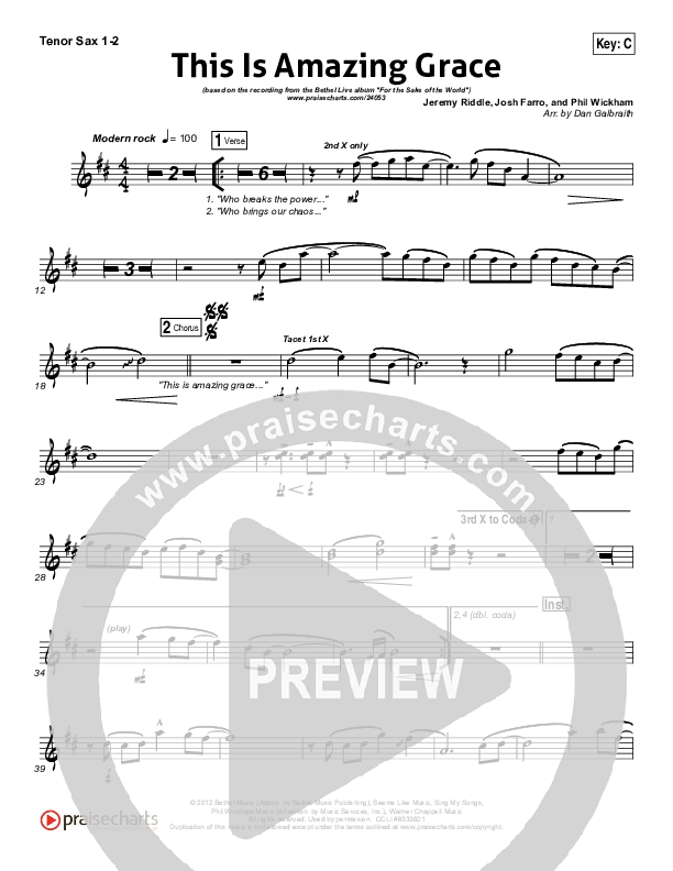 This Is Amazing Grace Tenor Sax 1/2 (Bethel Music)