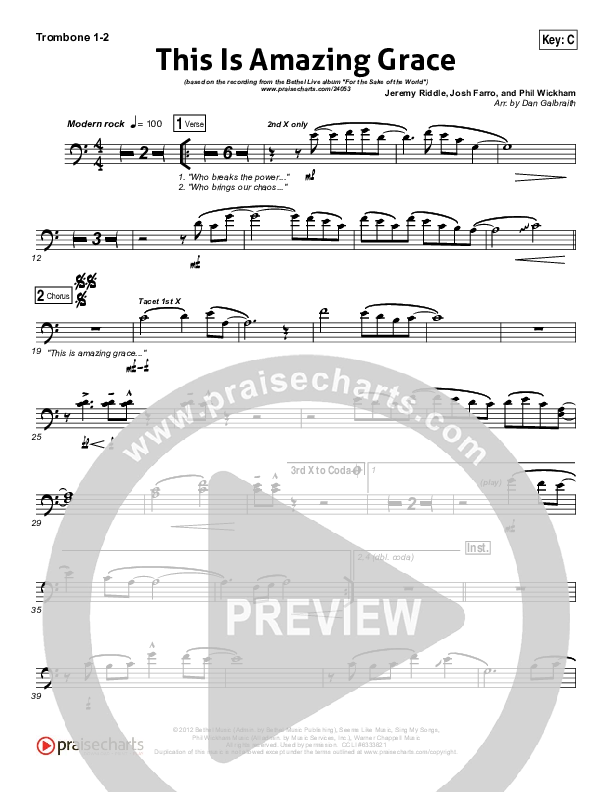 This Is Amazing Grace Trombone 1/2 (Bethel Music)