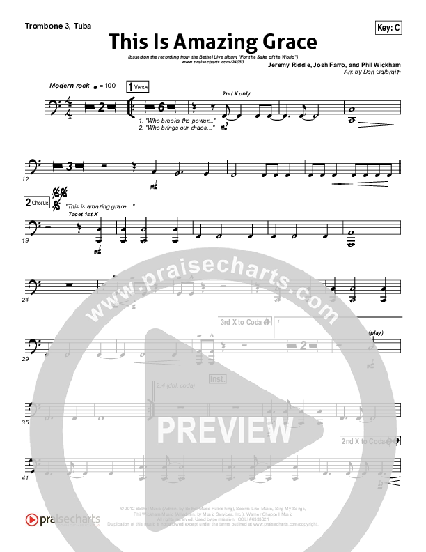 This Is Amazing Grace Trombone 3/Tuba (Bethel Music)