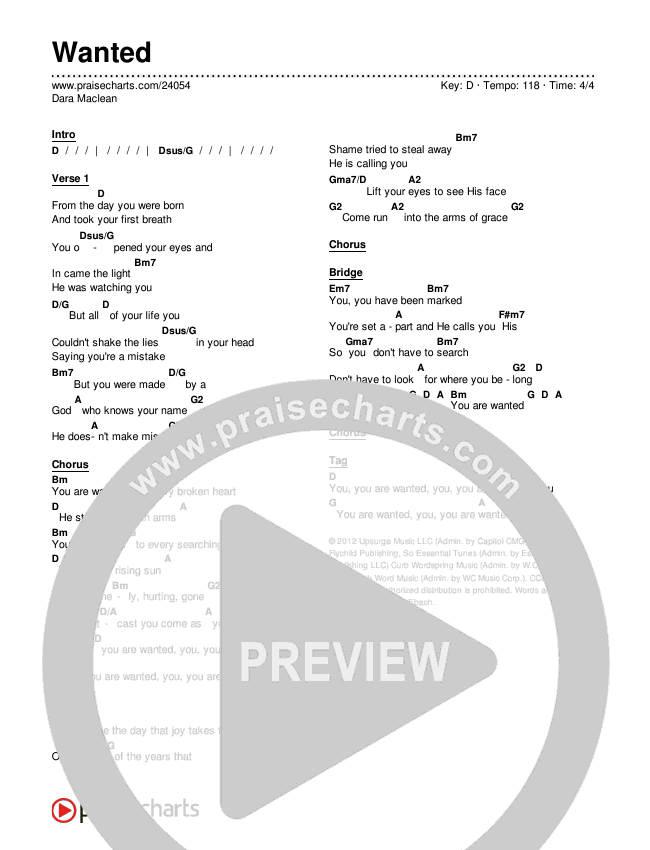 Wanted Chords & Lyrics (Dara Maclean)