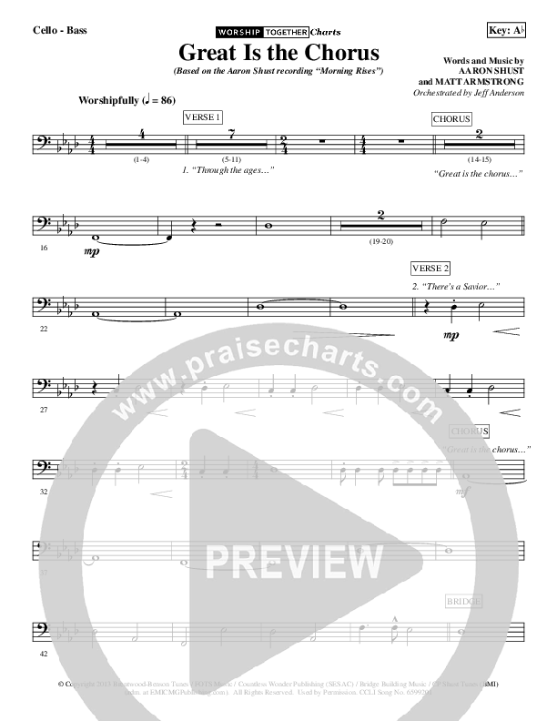 Great Is The Chorus Cello/Bass (Aaron Shust)