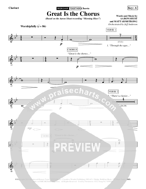 Great Is The Chorus Clarinet (Aaron Shust)