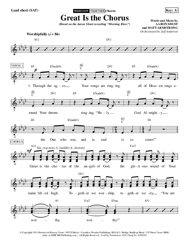 Great Is The Chorus Lead Sheet (SAT) (Aaron Shust)