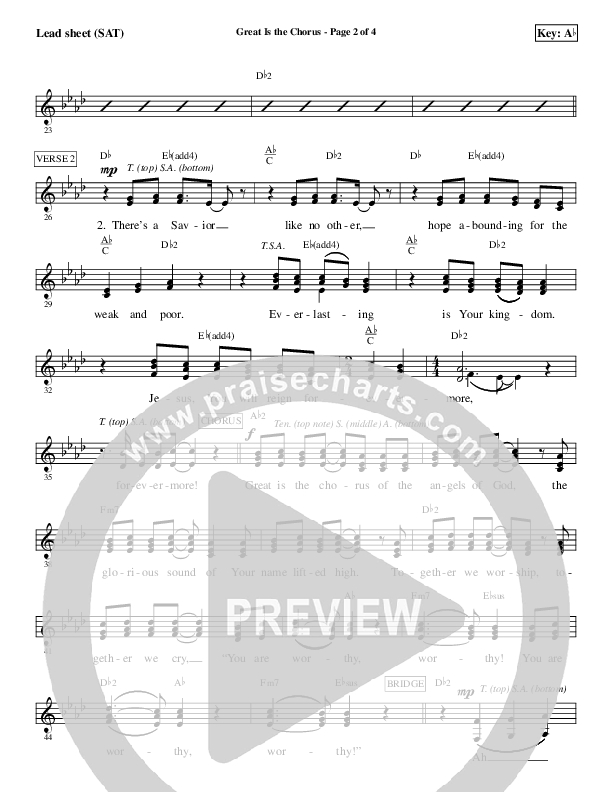 Great Is The Chorus Lead Sheet (SAT) (Aaron Shust)