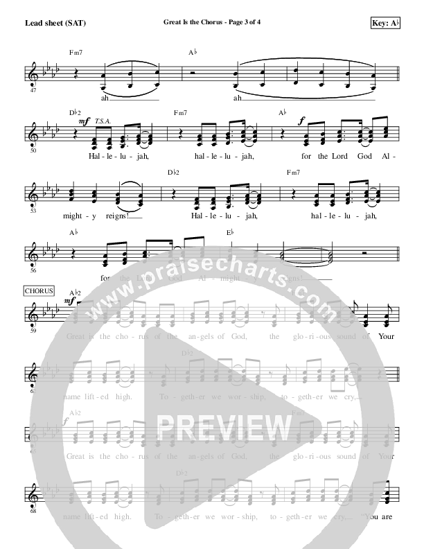 Great Is The Chorus Lead Sheet (SAT) (Aaron Shust)