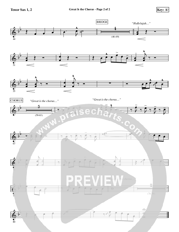 Great Is The Chorus Tenor Sax 1/2 (Aaron Shust)