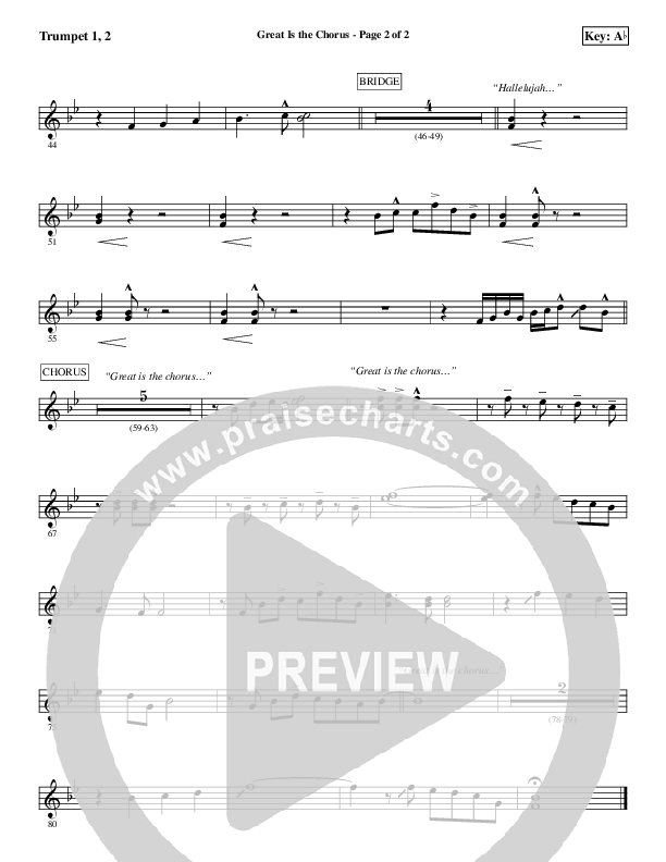 Great Is The Chorus Trumpet 1,2 (Aaron Shust)