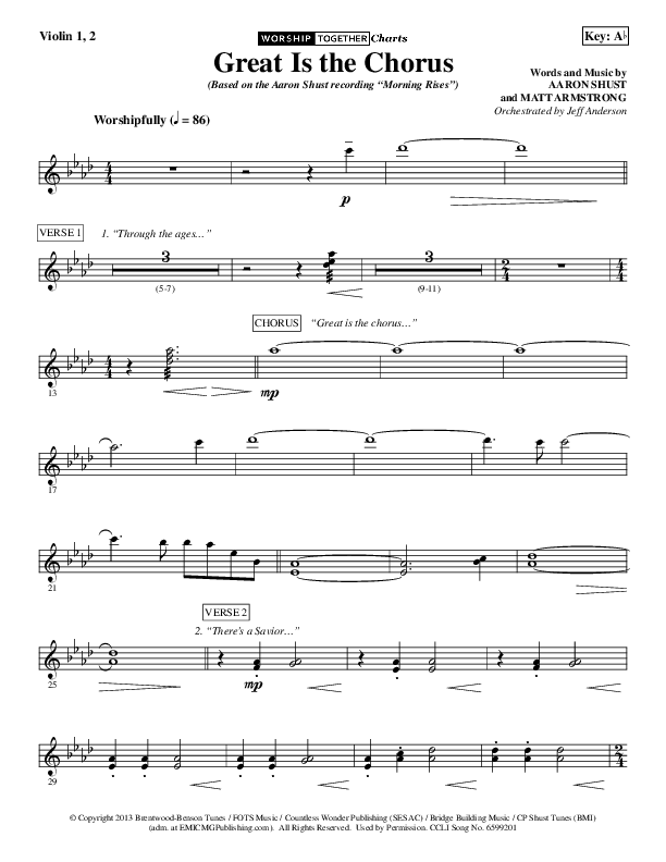 Great Is The Chorus Violin 1/2 (Aaron Shust)