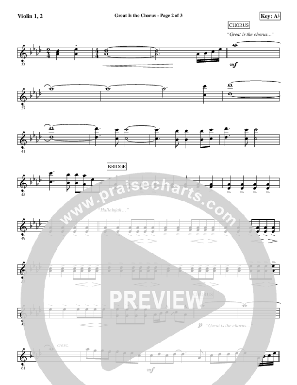 Great Is The Chorus Violin 1/2 (Aaron Shust)