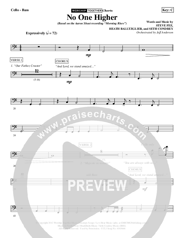 No One Higher Cello/Bass (Aaron Shust)