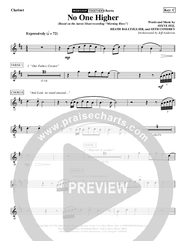 No One Higher Clarinet (Aaron Shust)