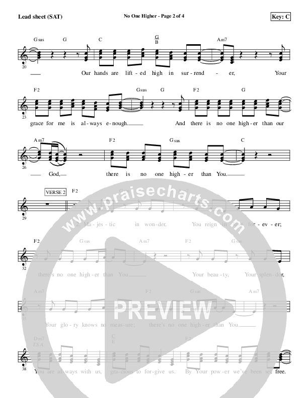 No One Higher Lead Sheet (SAT) (Aaron Shust)