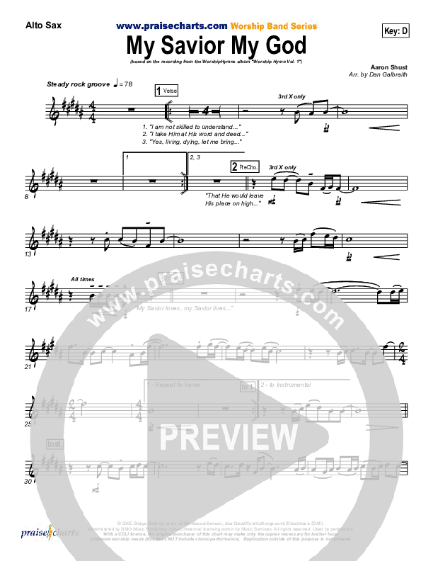 My Savior My God Alto Sax (Aaron Shust)