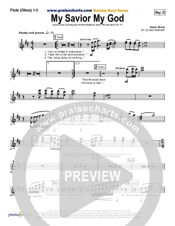 My Savior My God Flute/Oboe 1/2/3 (Aaron Shust)