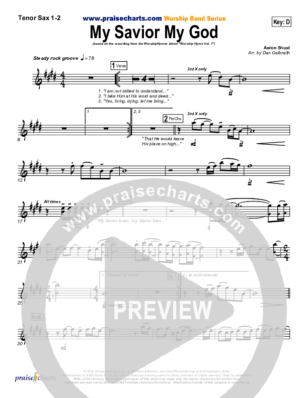 My Savior My God Tenor Sax 1/2 (Aaron Shust)