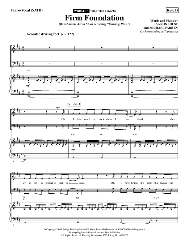 Firm Foundation Piano/Vocal (SATB) (Aaron Shust)