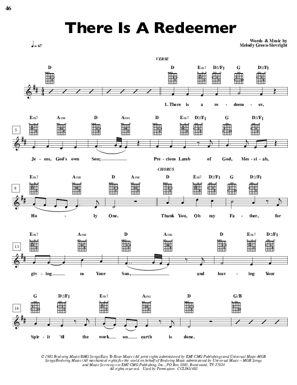 There Is A Redeemer Lead Sheet (Kathryn Scott)