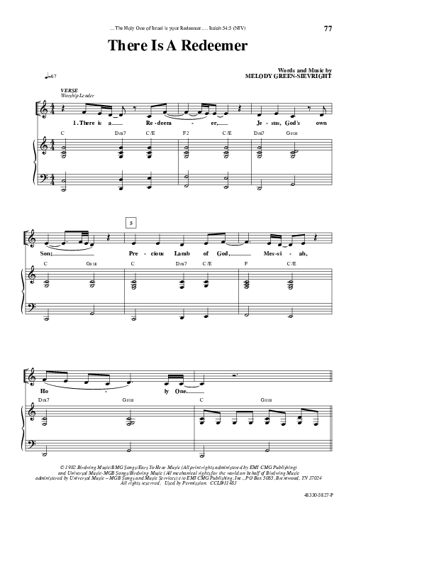 There Is A Redeemer Piano/Vocal (Kathryn Scott)