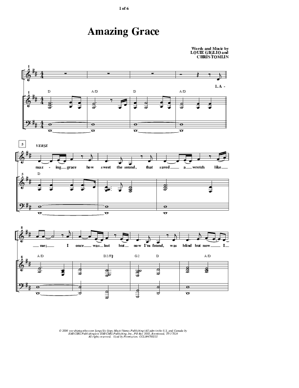 Amazing Grace (My Chains Are Gone) Piano/Vocal (Candi Pearson Shelton)